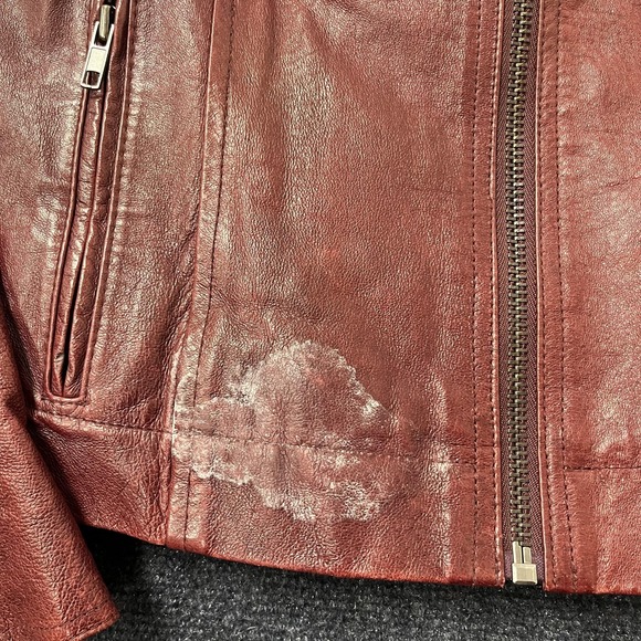 BB Dakota Jacket Womens Medium Red Leather Moto Motorcycle Full Zip Pockets - Picture 3 of 10